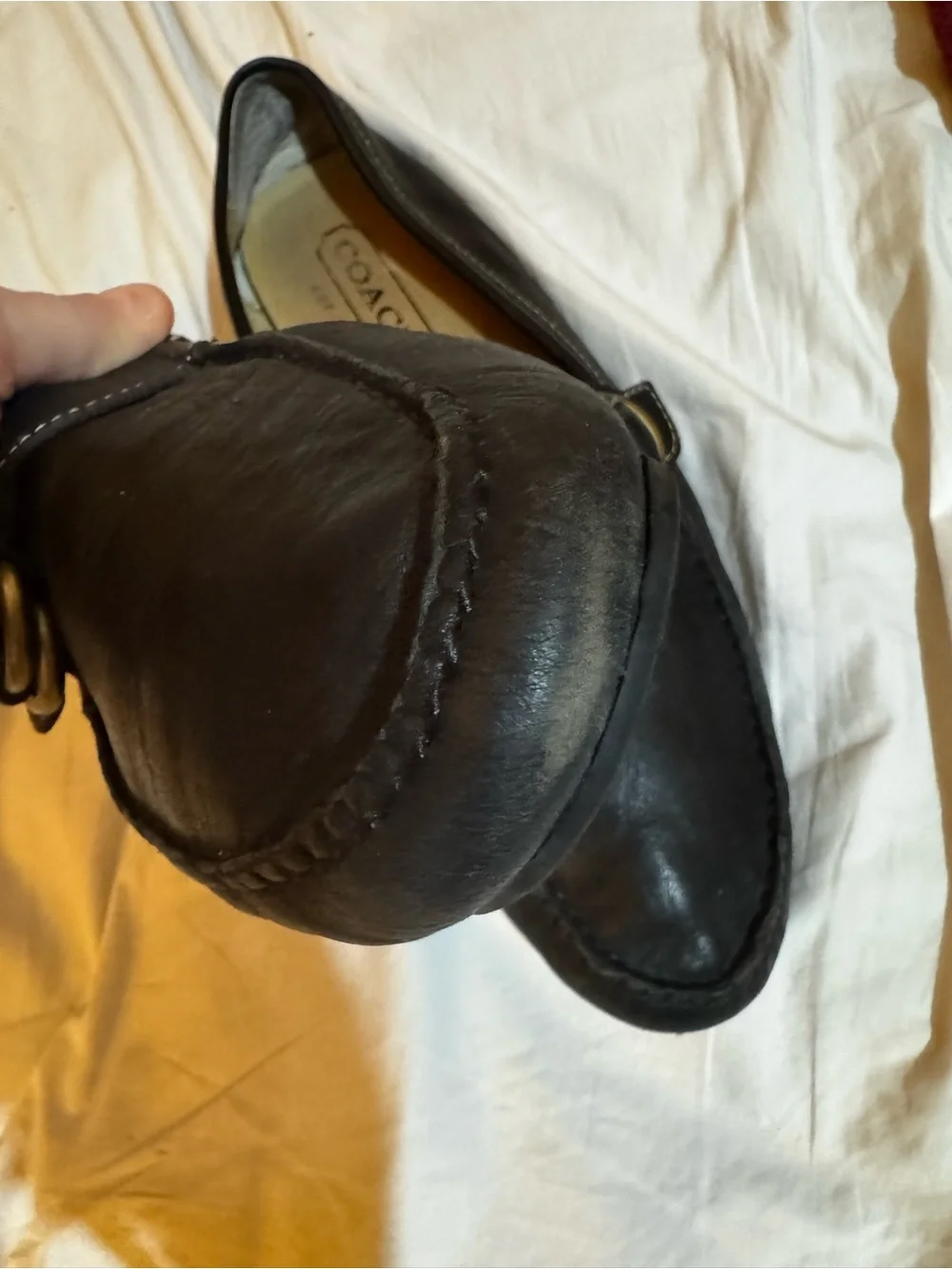 Coach Black Leather Men’s Slip-On Loafers with Brass Buckle